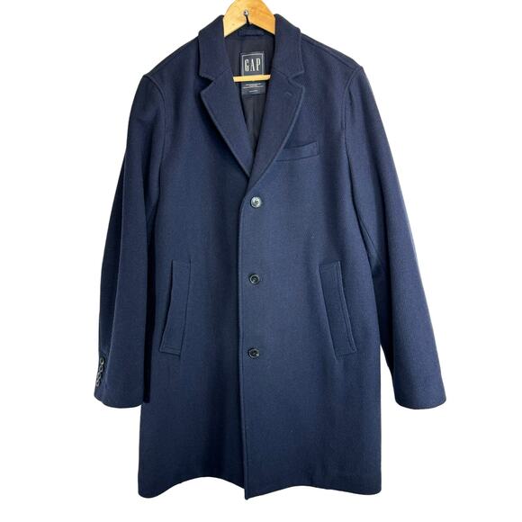 Gap Lanificio Nello Gori Italian Fabric Navy Blue Wool Blend Car Coat Size M - Picture 1 of 6